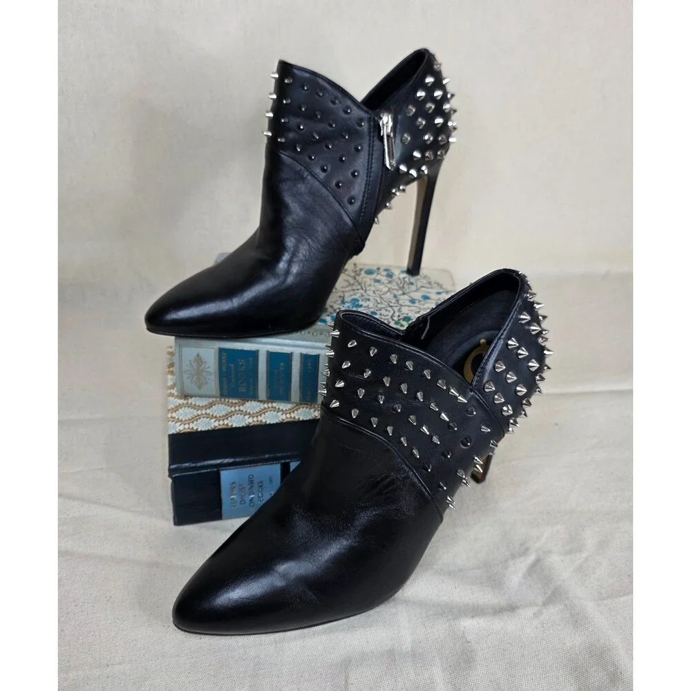 Sam Edelman Wally Studded Leather Ankle Booties Black Pointed Toe Heels 7.5